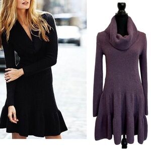 VICTORIA'S secret Moda International purple ribbed cowl neck knit skater dress L